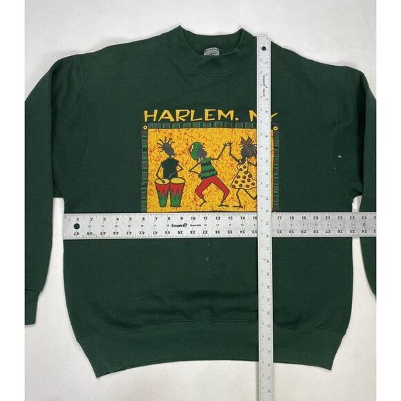 VINTAGE Harlem New York USA Crewneck Sweatshirt Men Large Art Music 90s - Picture 9 of 9